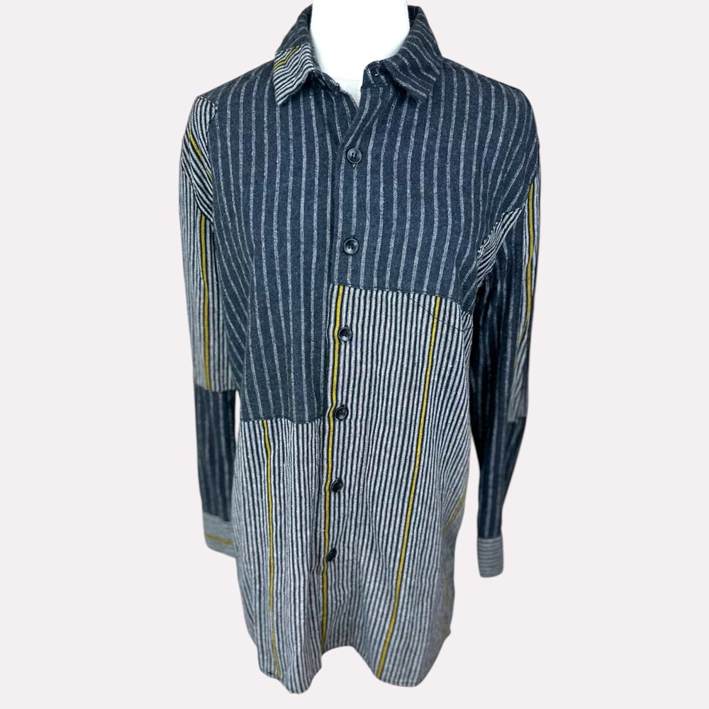Sandrine Rose Free People NWT SZ SM Brittany black patchwork button down shirt‎
